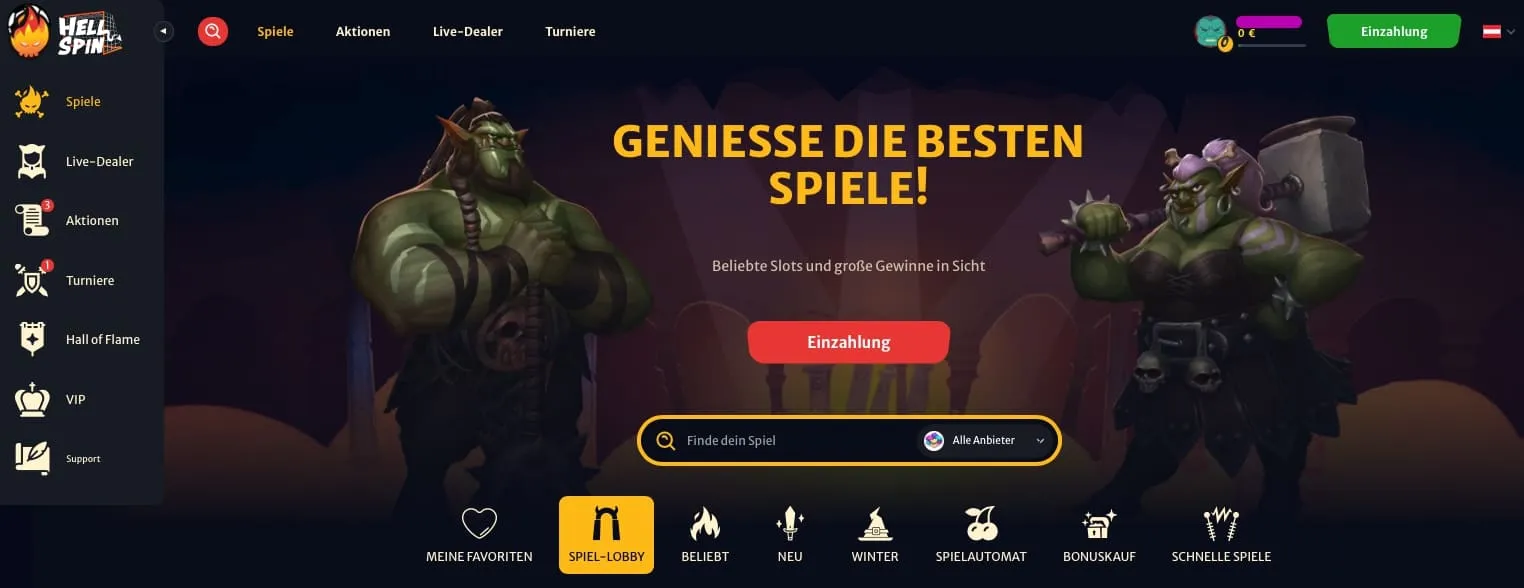 Lobby HellSpin Casino