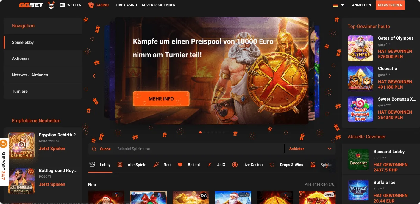 GGBet Casino Lobby.