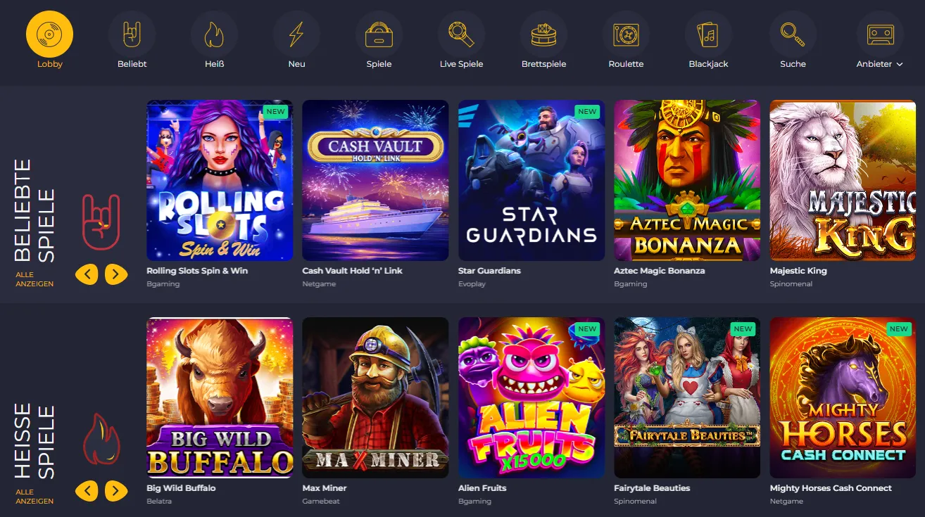 Rolling Slots Casino-Spielangebot