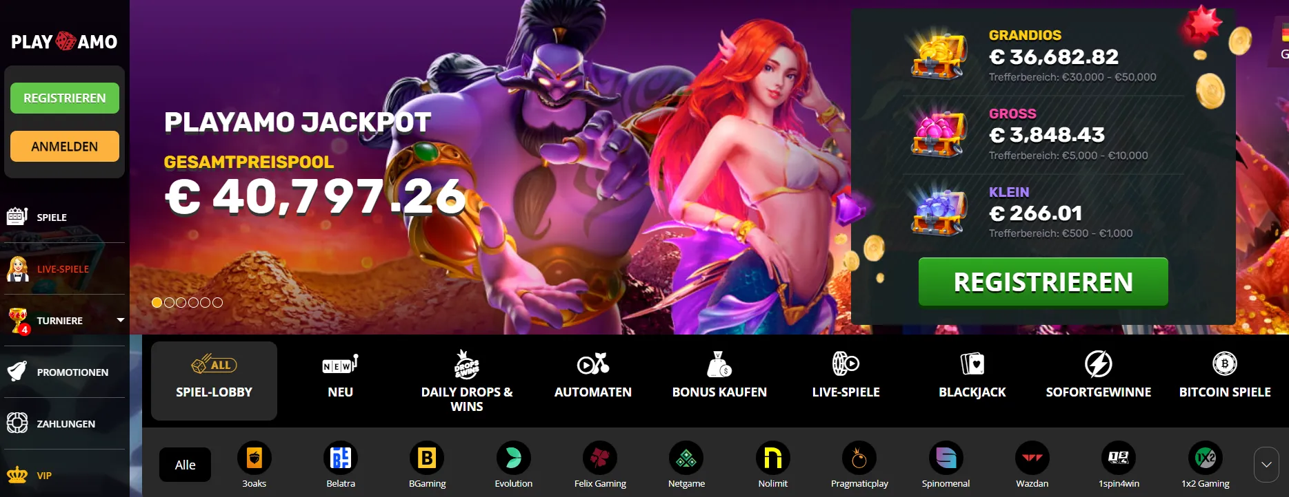 Playamo Casino Lobby