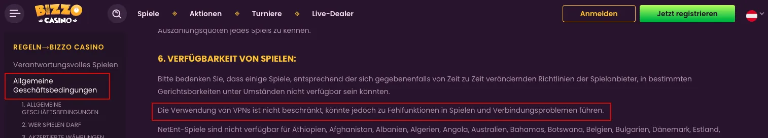 Bizzo Casino Vpn