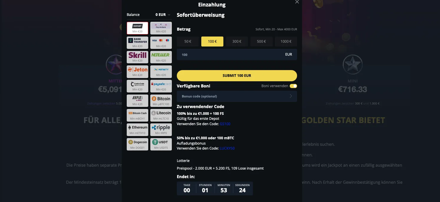 Golden Star Einzahlung