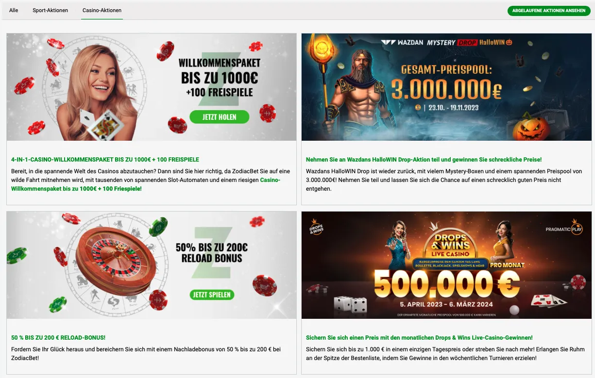 Zodiacbet Akktionen