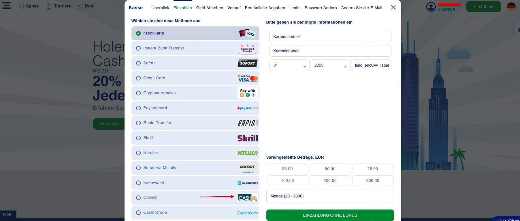 Bluvegas Casino Cashlib