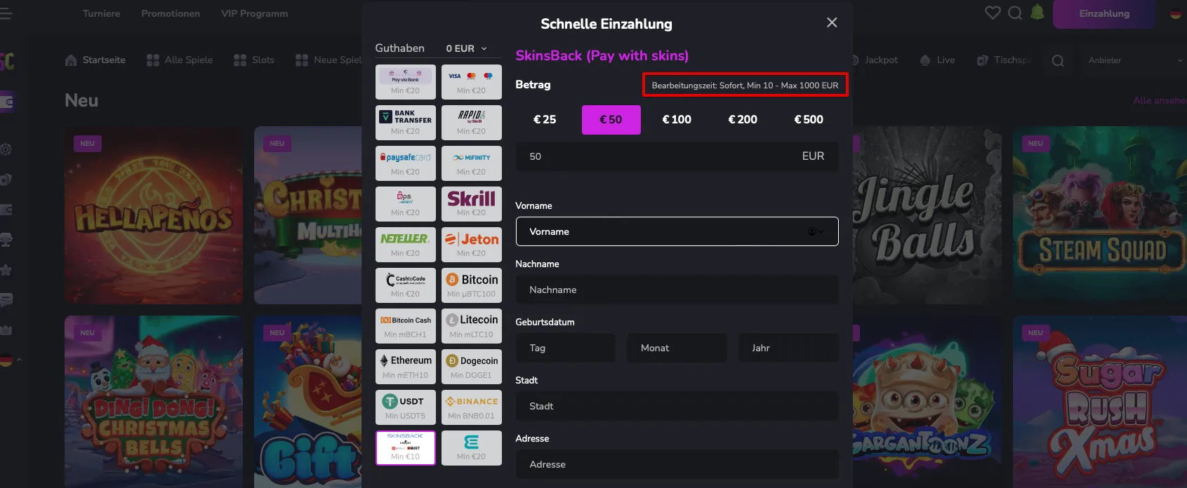 Scream Casino Schnelle Einzahlung