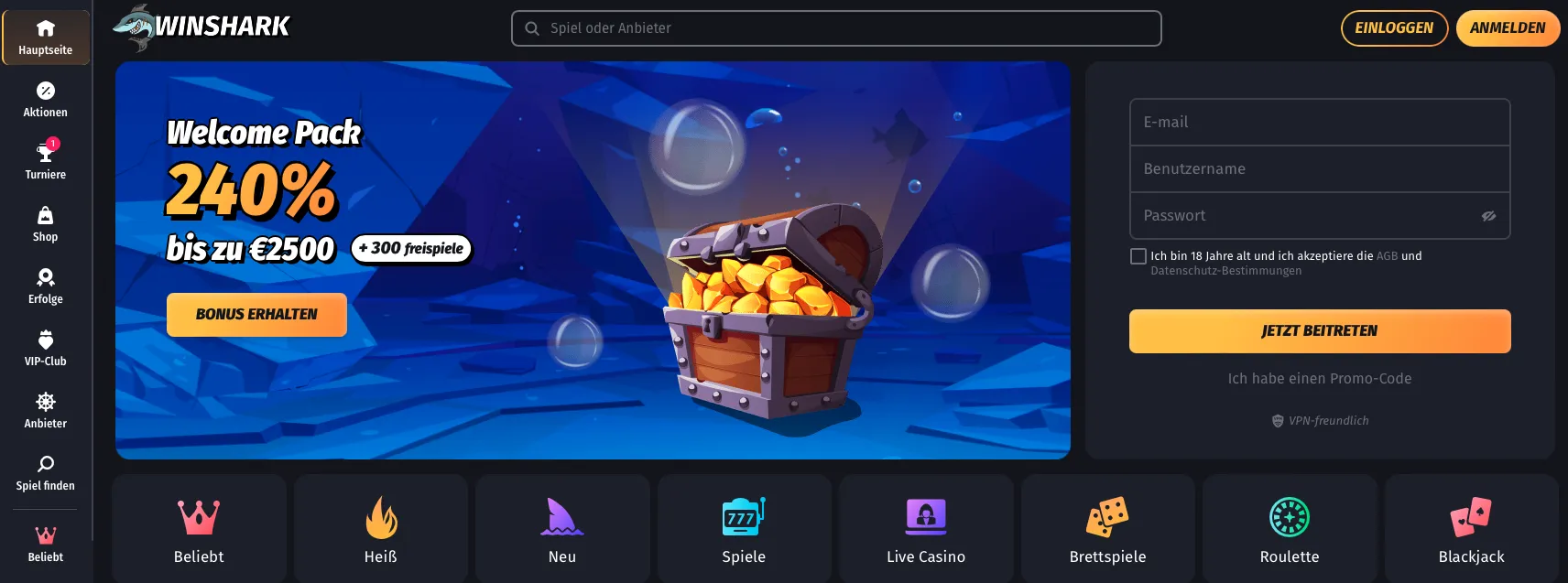 Winshark Casino Lobby