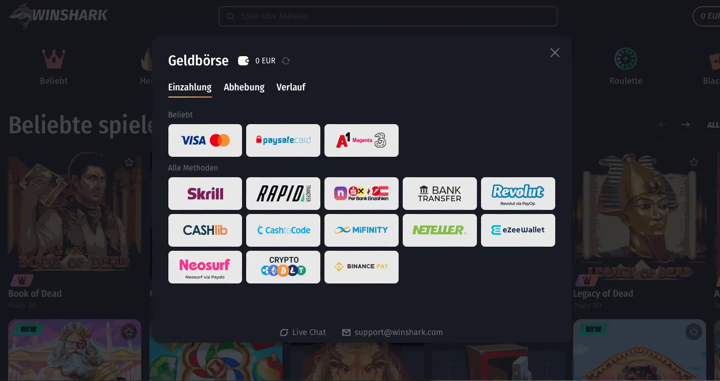 Winshark Casino Handyrechnung einzahlung