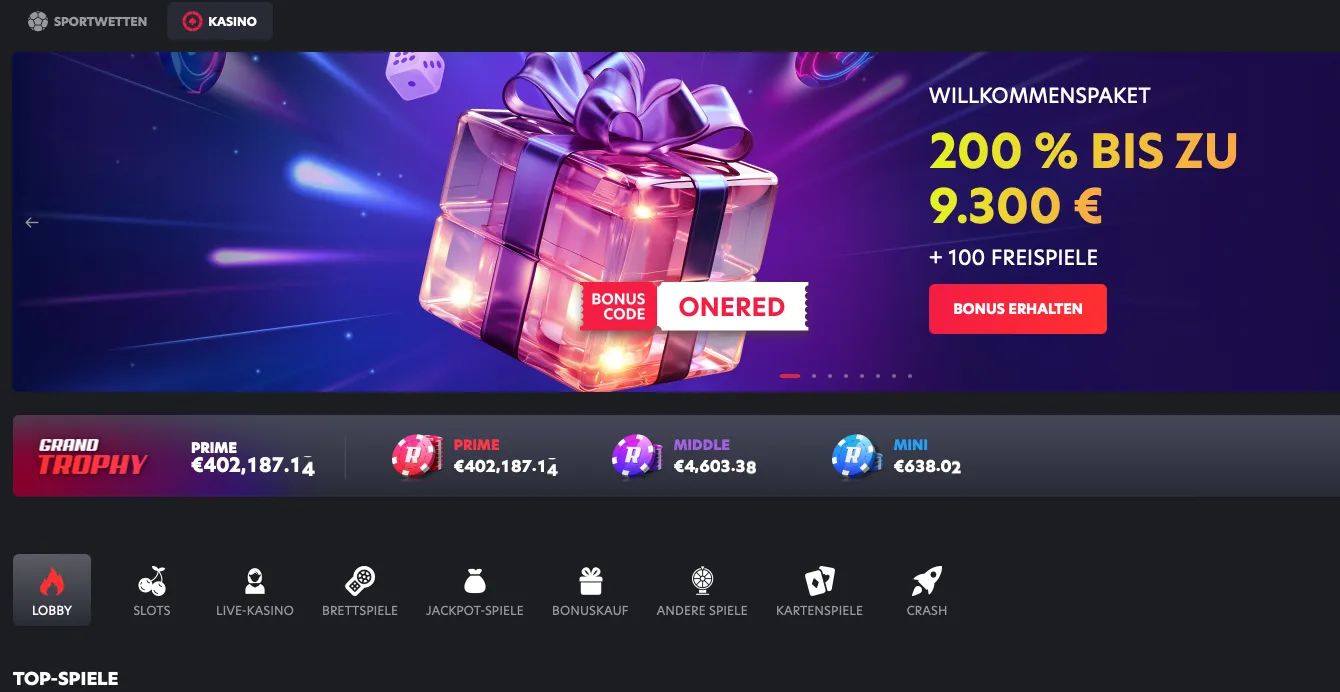 1RED Casino-Bewertung vom Gold-Chip.at-Team