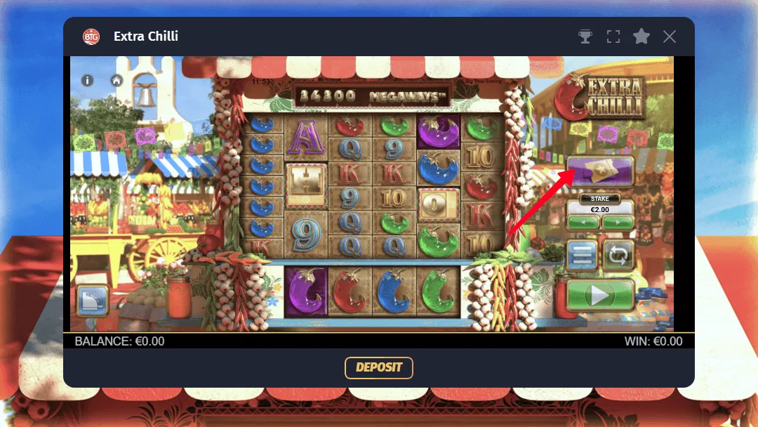 Hervorgehobene Schaltfläche „Buy bonus free spins