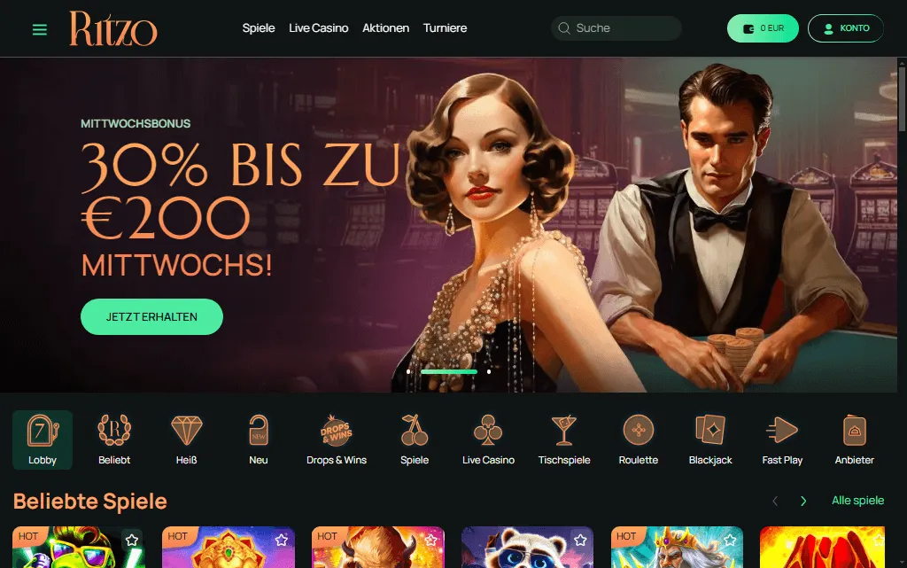 Das Willkommensbonus-Banner und der Spielkatalog