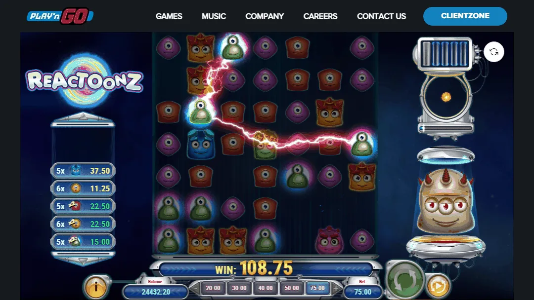 Aktivierte Funktion im Reactoonz Slot