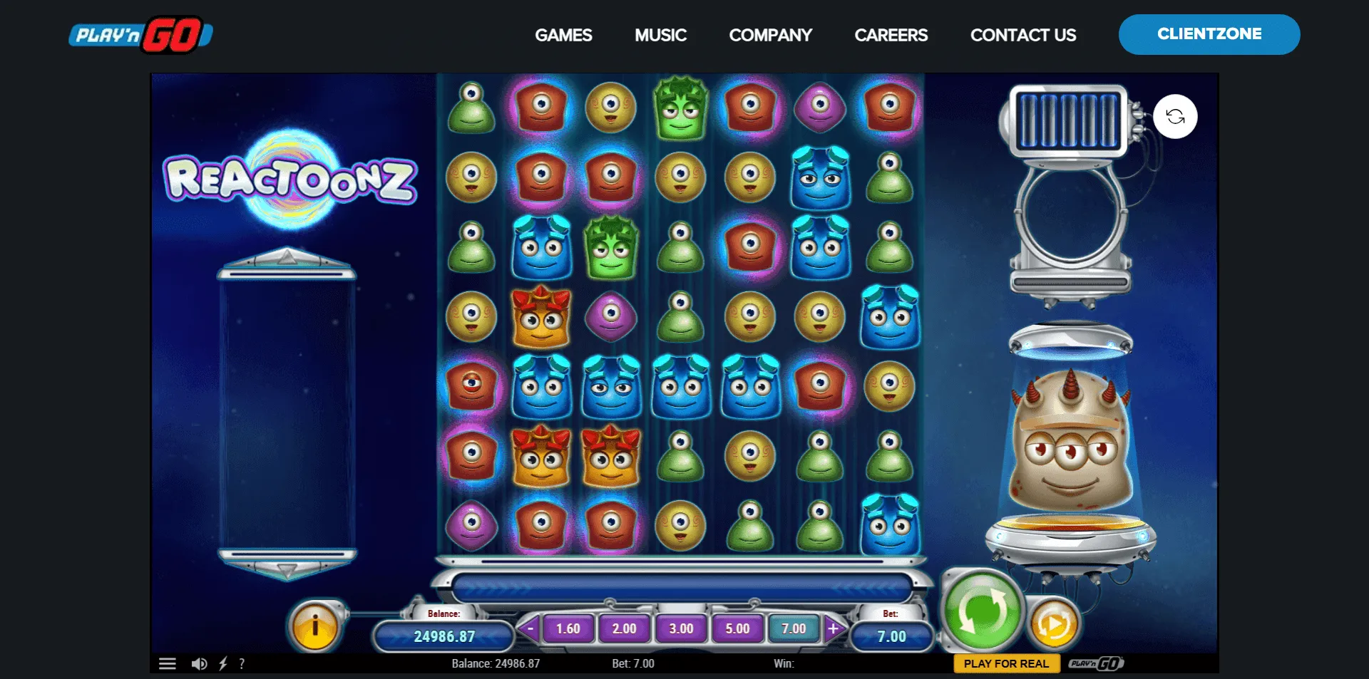 Alien-Symbole auf den Walzen und Reihen des Reactoonz-Slots