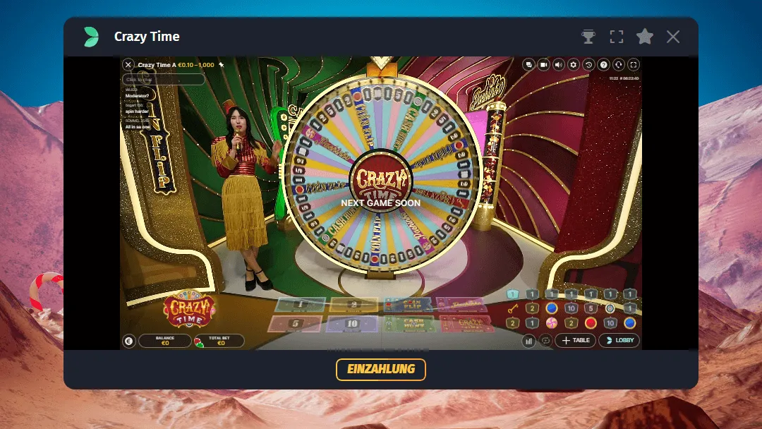 Live-Stream des Crazy Time Spiels im Online Casino