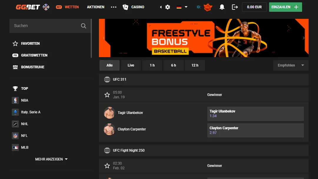 MMA- und UFC-Optionen auf der Sportwettenplattform GGBet
