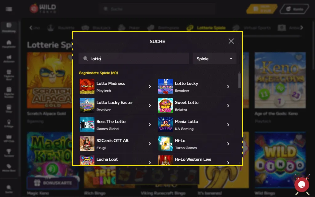 Wild Tokyo Casino auf der Suche nach Lotto-Spielen