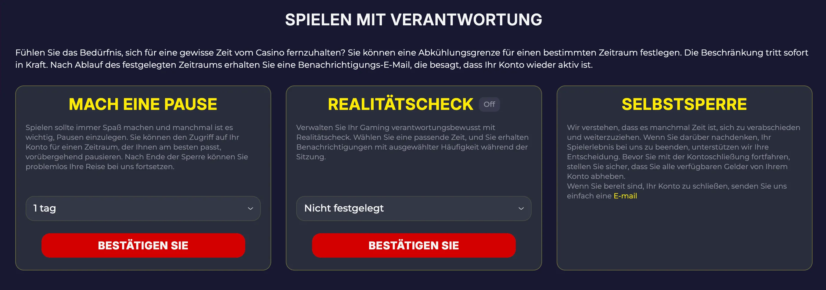 Verantwortungsbewusste Glücksspiel-Einstellungen