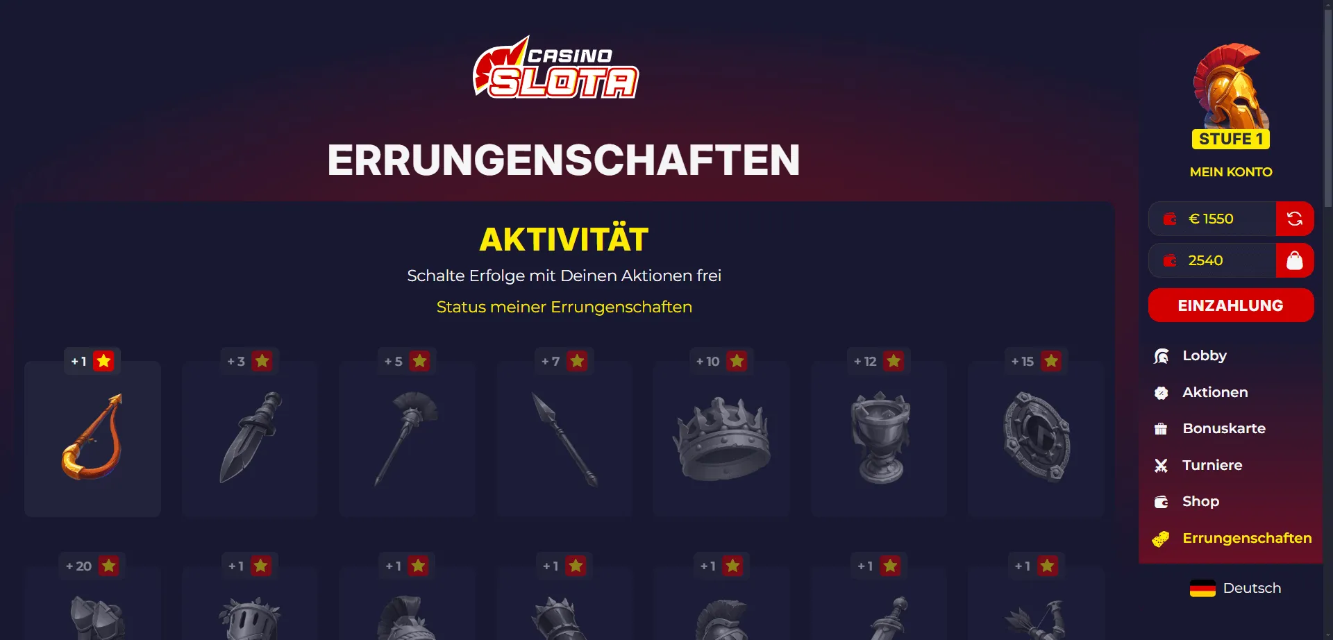 Erfolge verfügbar im Slota Casino