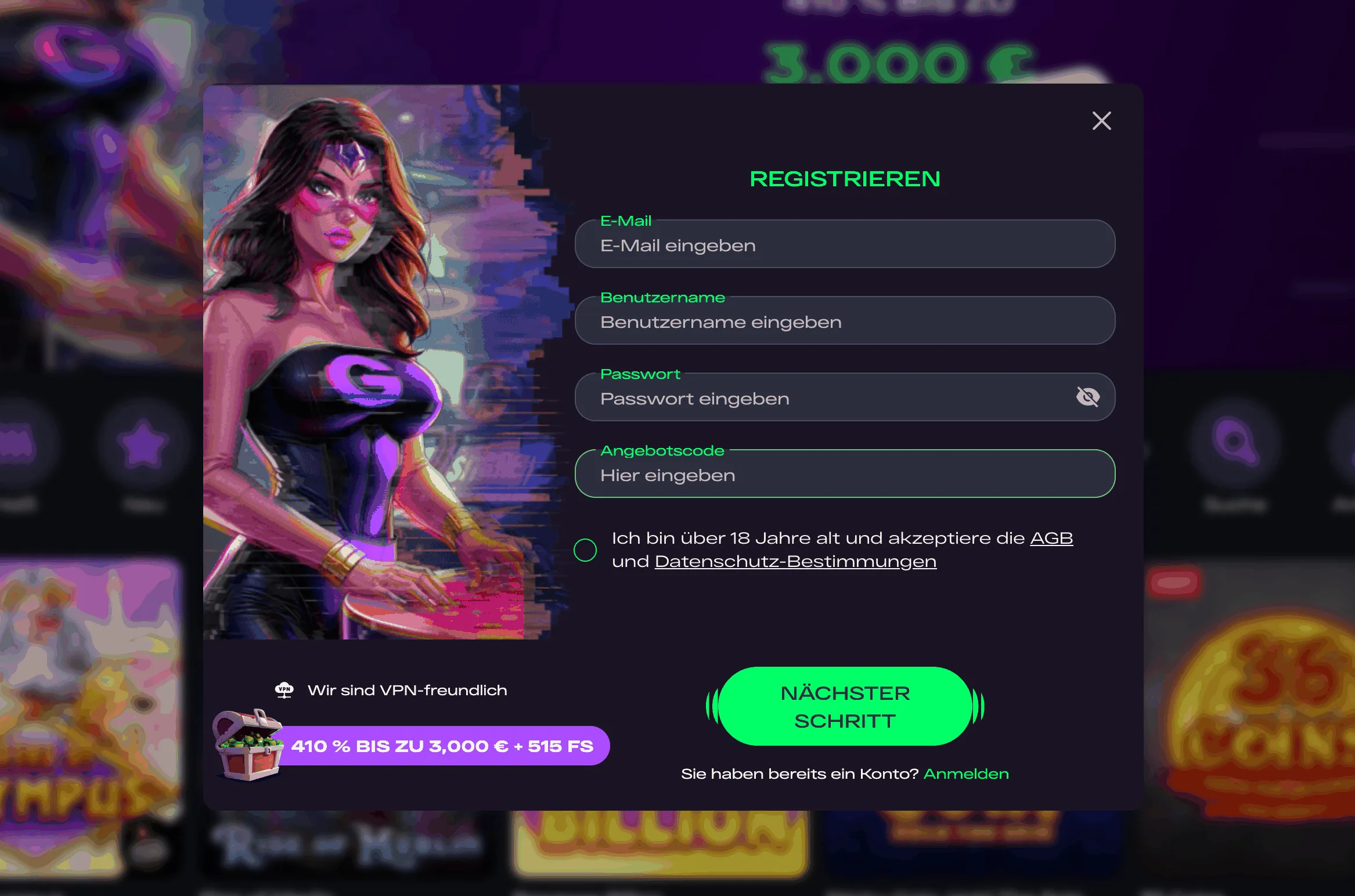GlitchSpin Casino Anmeldung