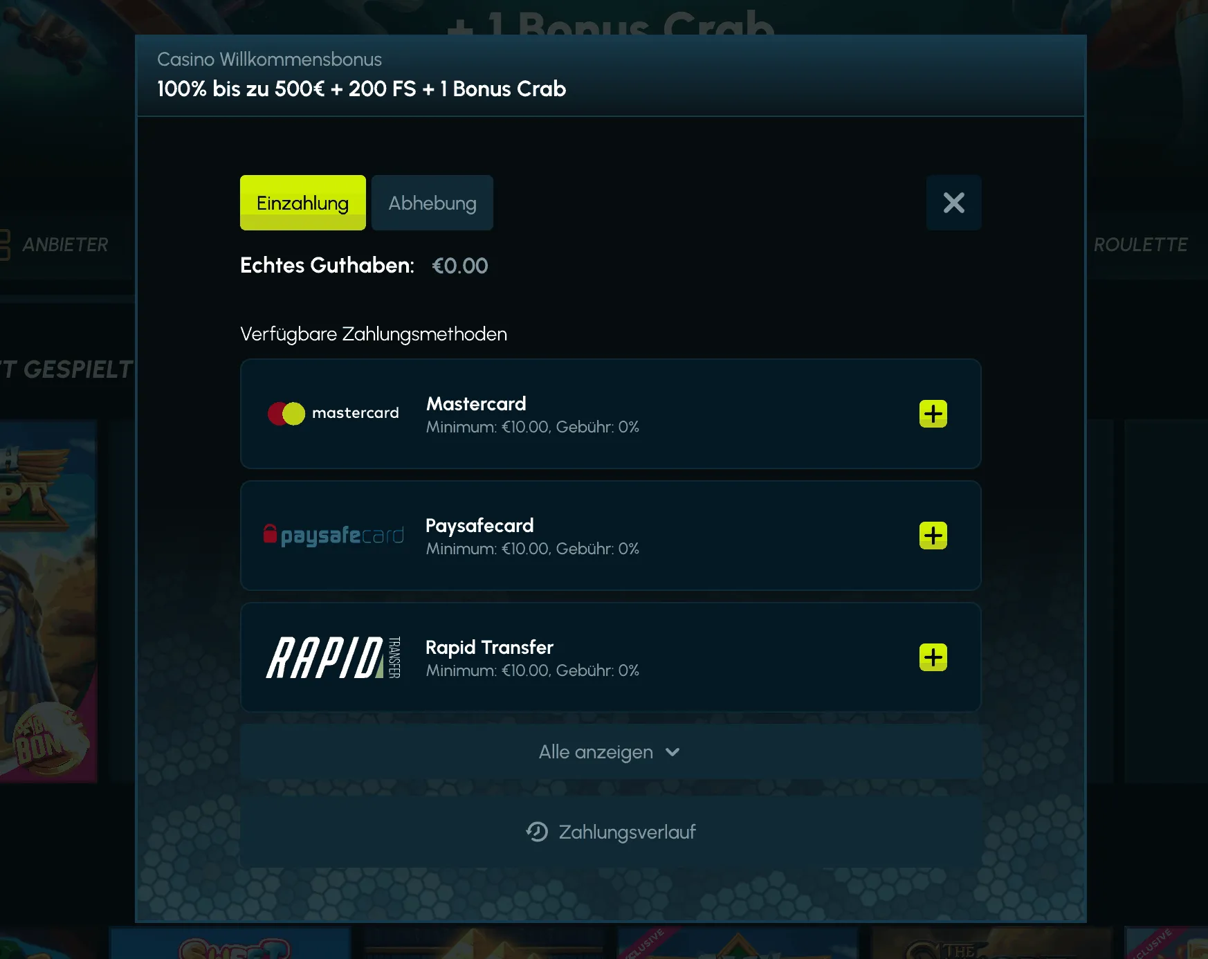 Einzahlungsoptionen im Slotexo Online Casino