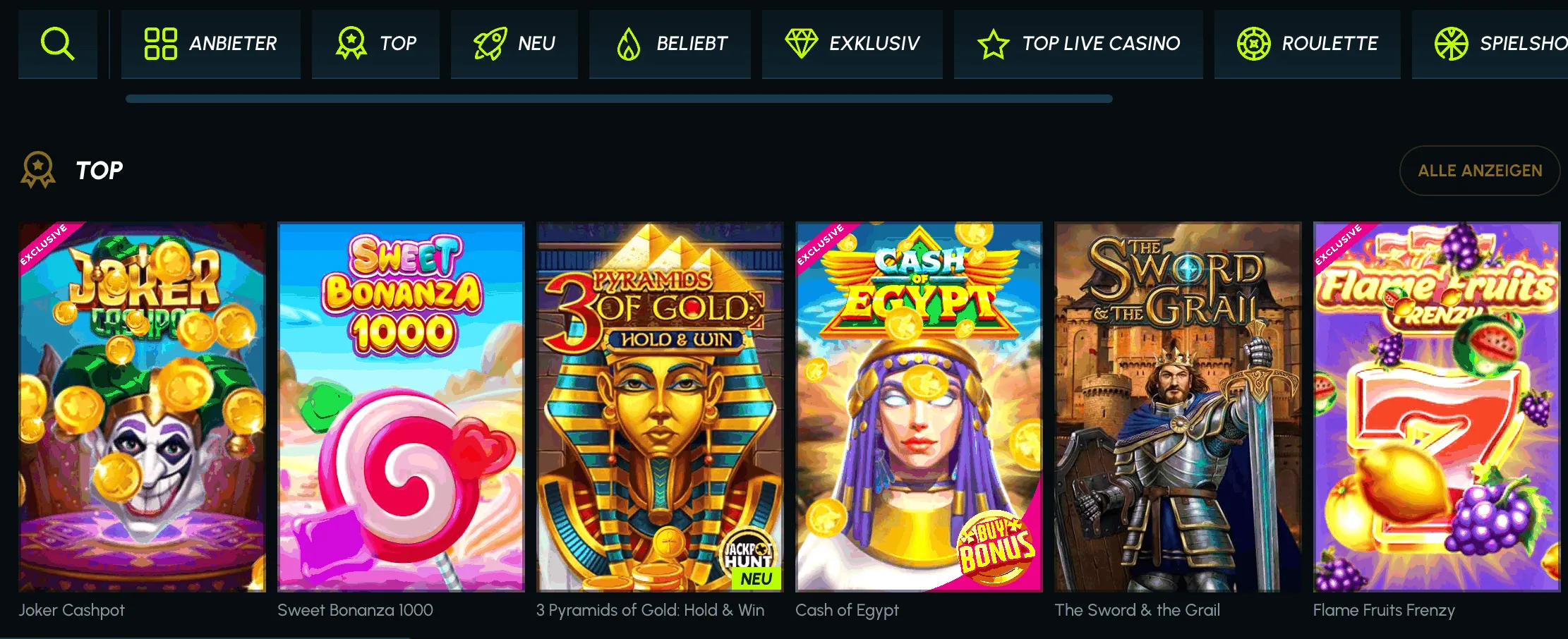 Slots im Slotexo-Spielkatalog