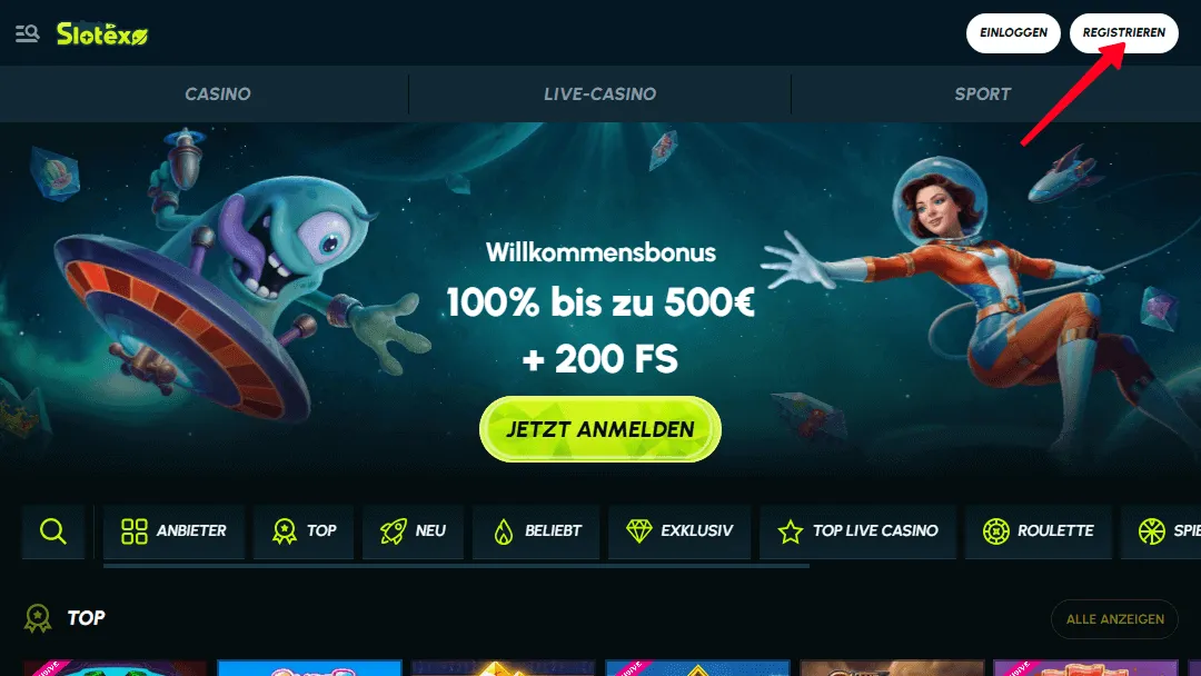 Durch Klicken auf den Anmelde-Button auf der Slotexo Casino