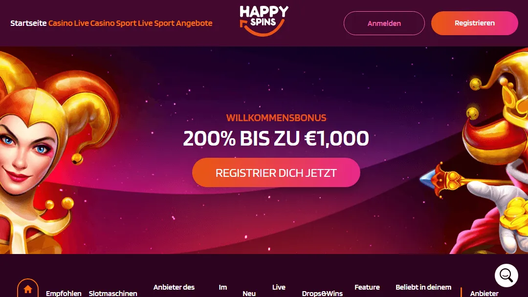 Happy Spins Casino Willkommensbonus Banner