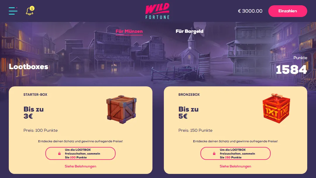 Wild Fortune Münzkauf-Tab