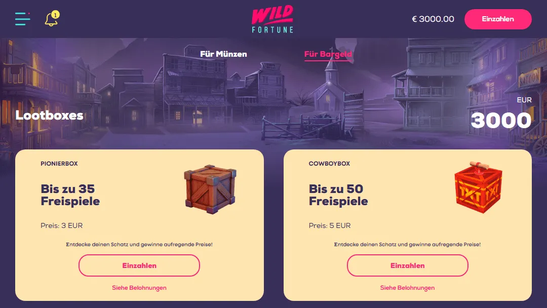 Wild Fortune Echtgeld-Kauf-Tab