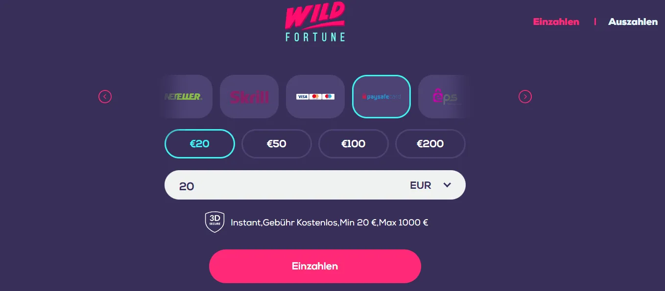 Zahlungsmethoden und Einzahlungsmöglichkeiten im Wild Fortune Casino
