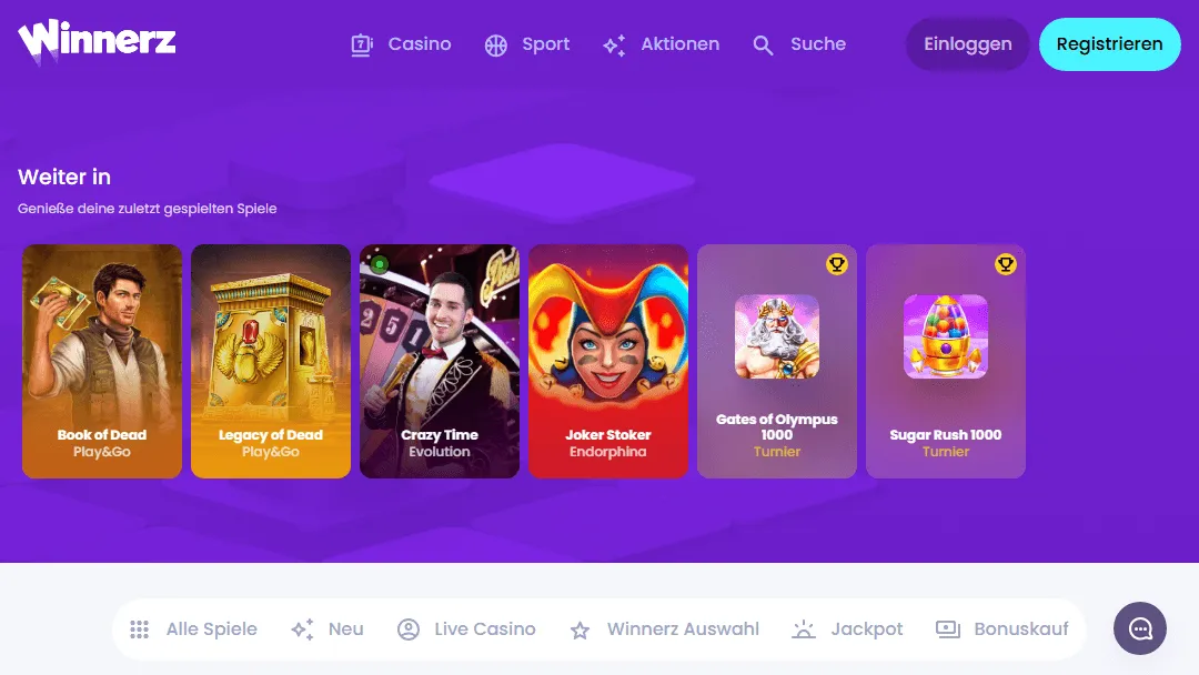 Winnerz Casino Willkommensbonus-Banner