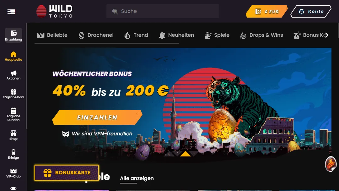 Wild Tokyo Casino Willkommensbonus-Banner