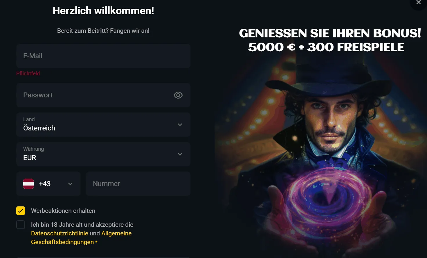 SpinsUp Casino Registrierung