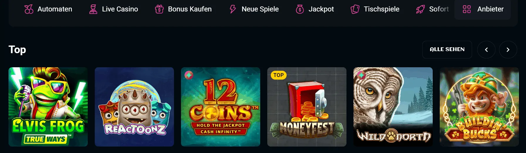SpinsUp Casino Spielauswahl