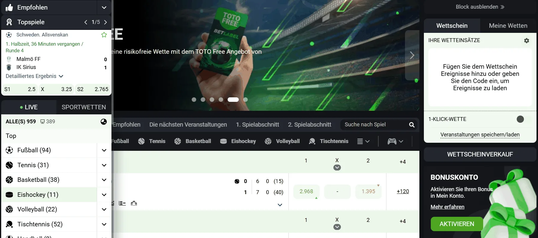 Betlabel Casino Sportwetten Bereich