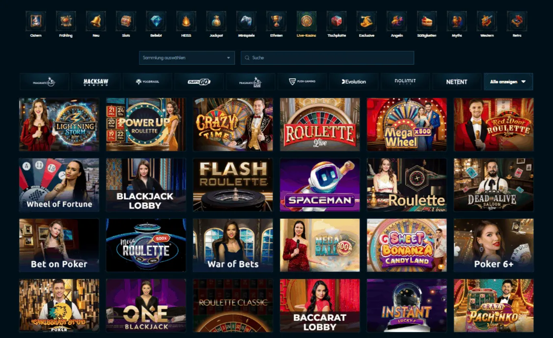 Spellwin Live Casino Spielauswahl