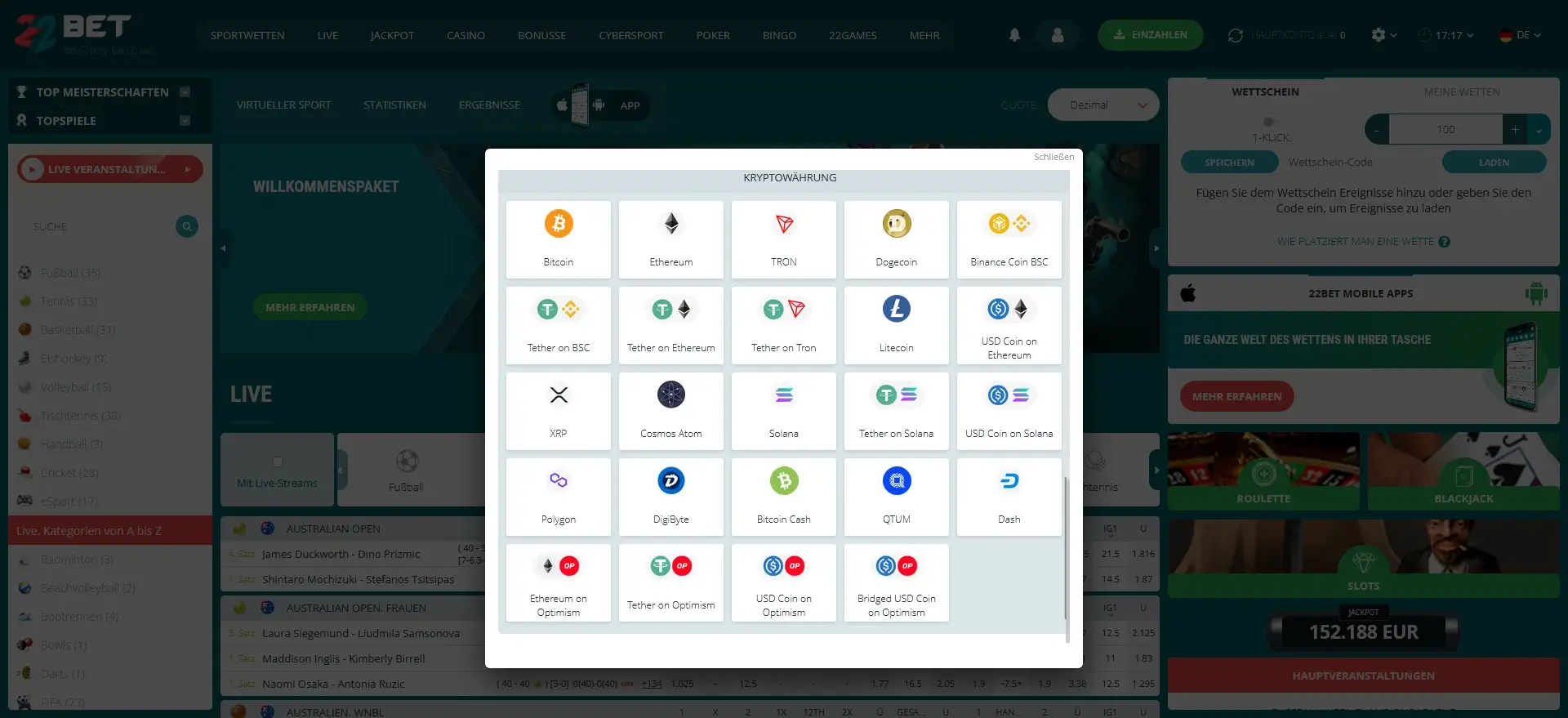 22Bet Casino niedriger Mindesteinsatz