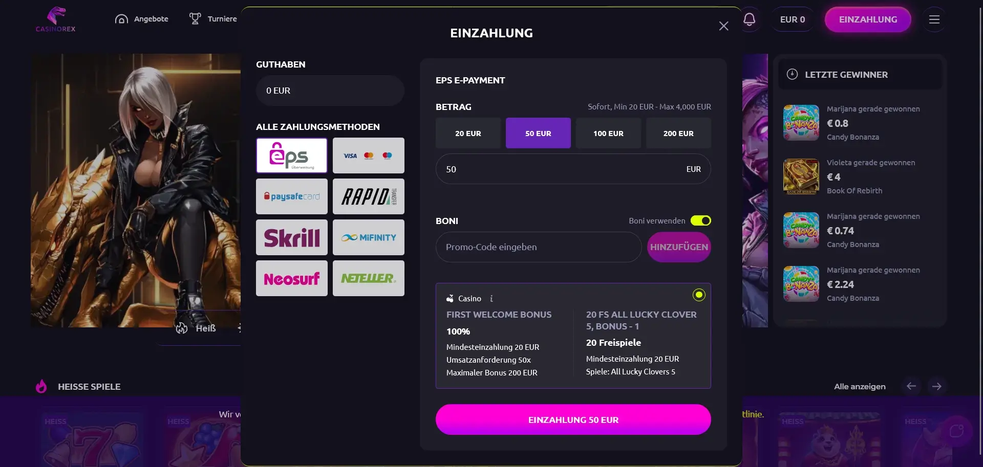 EPS Casino Einzahlung im CasinoRex