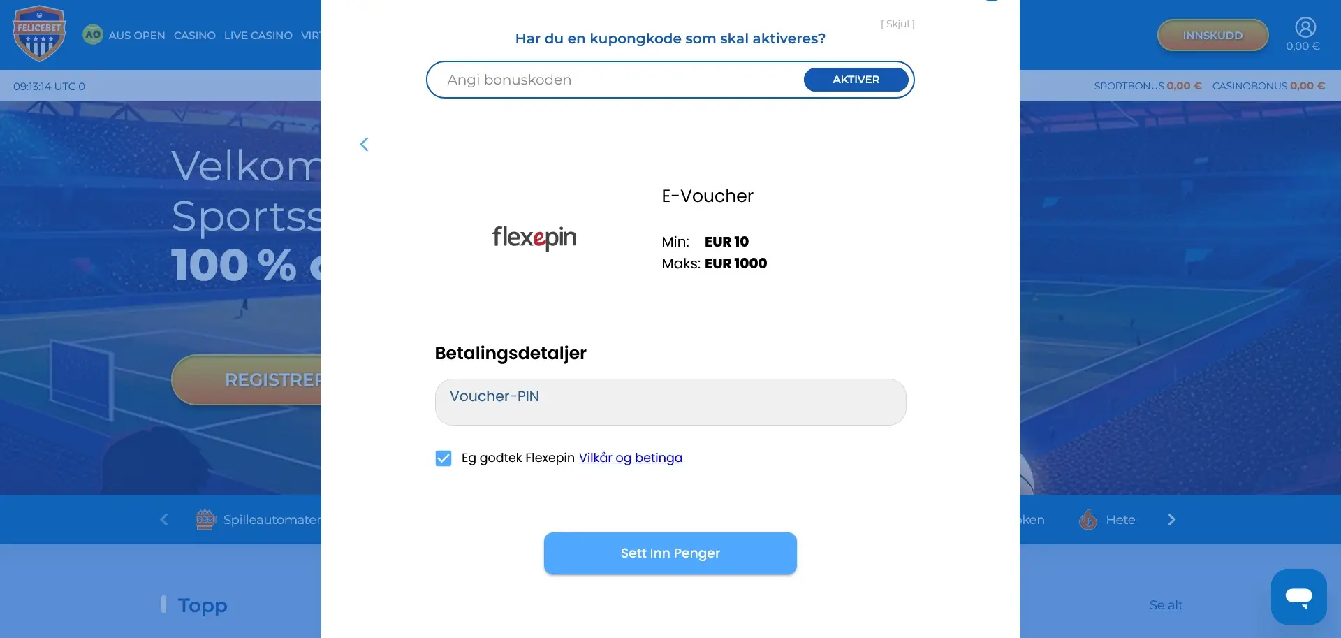 Flexepin casinos FeliceBet Zahlung