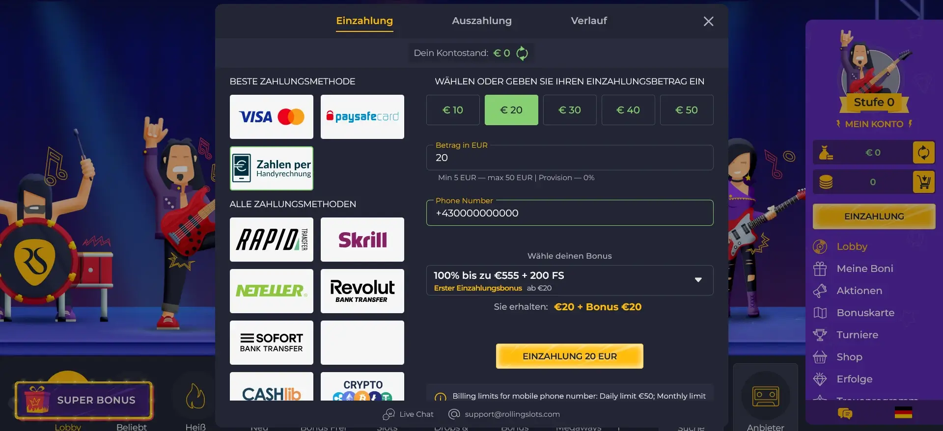 Rolling Slots Handy Zahlung