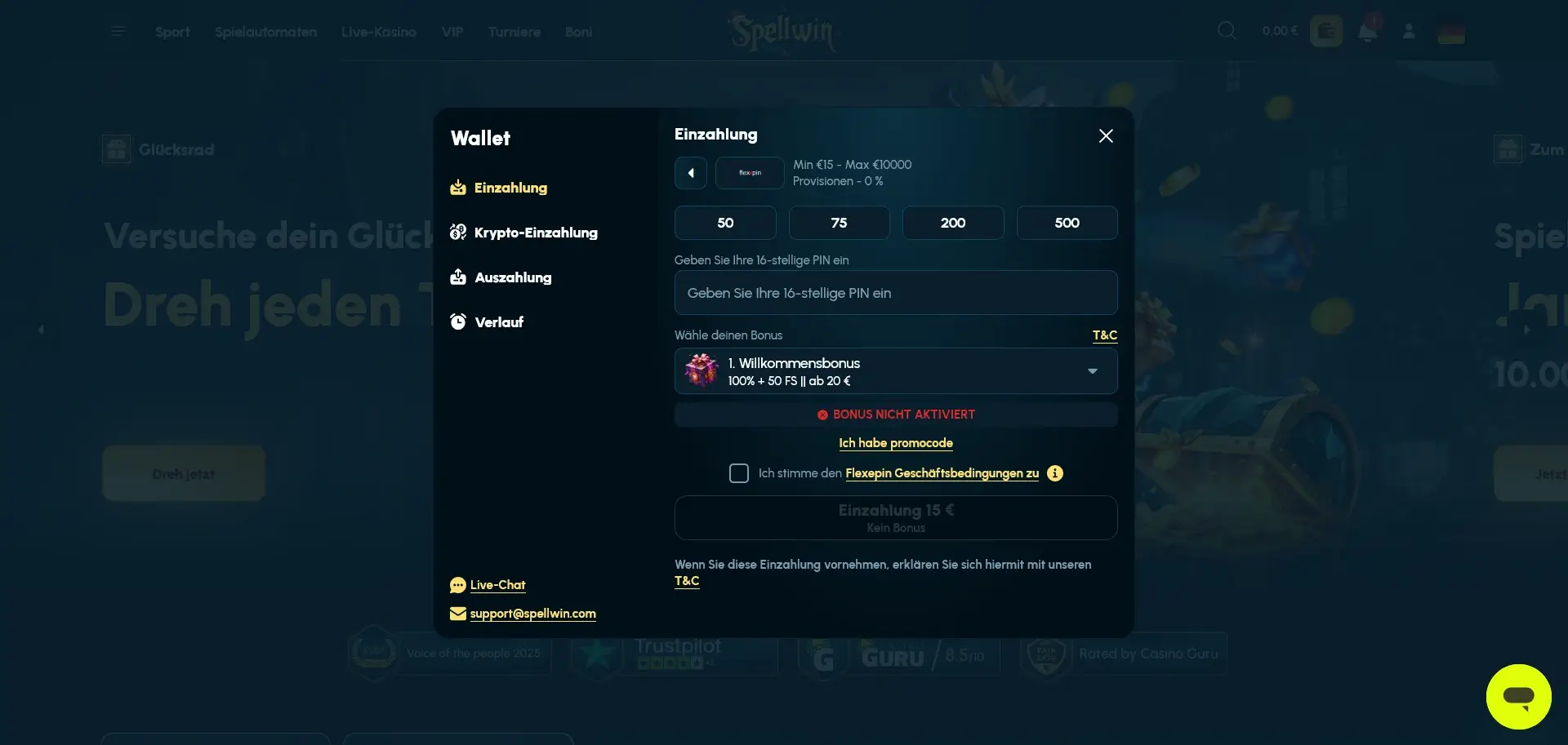Spellwin Flexepin casinos Zahlung