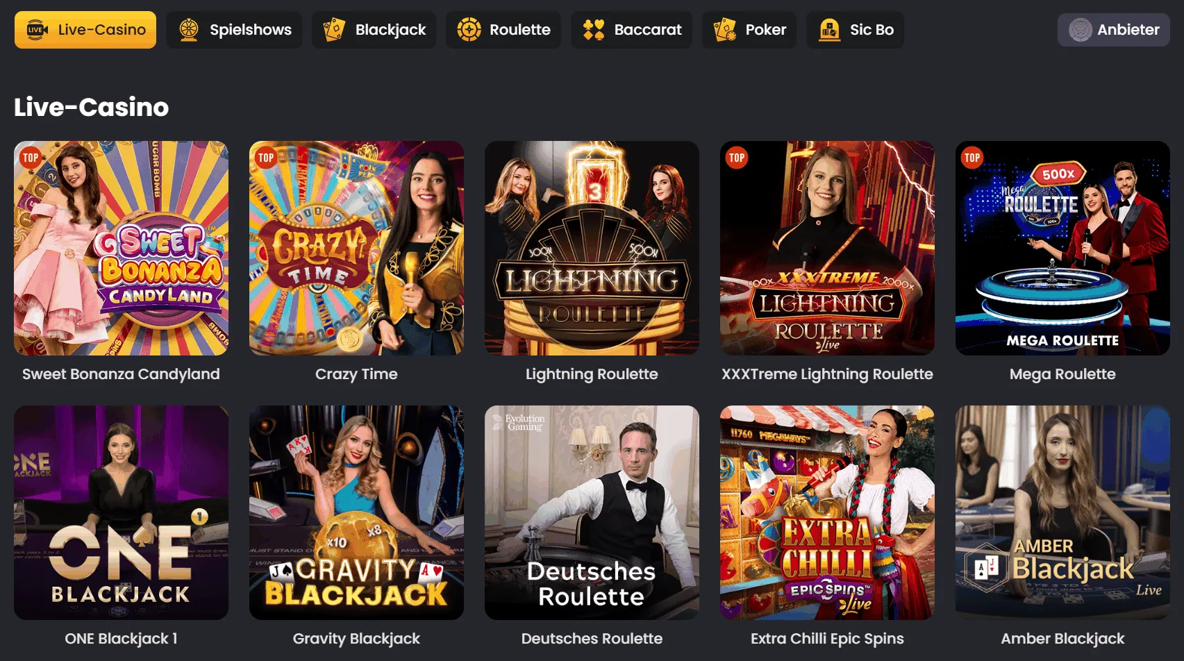 Live Bereich im Spinline