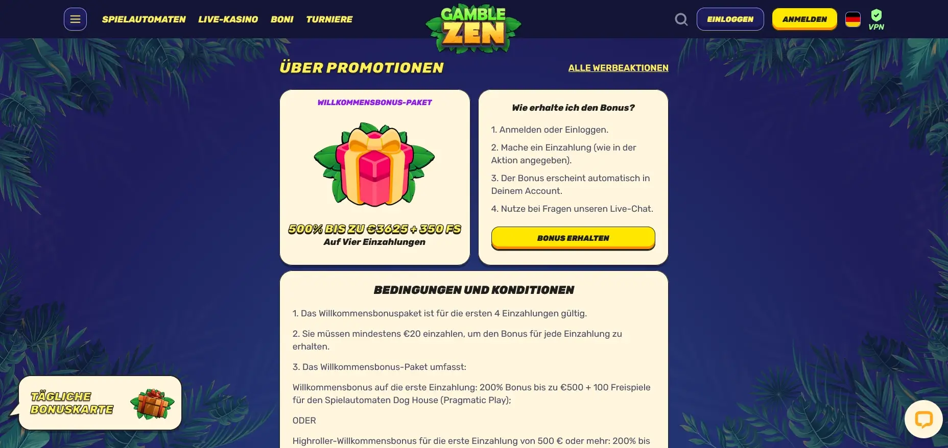 400 % Casino-Bonus Willkommenspaket im GambleZen Casino