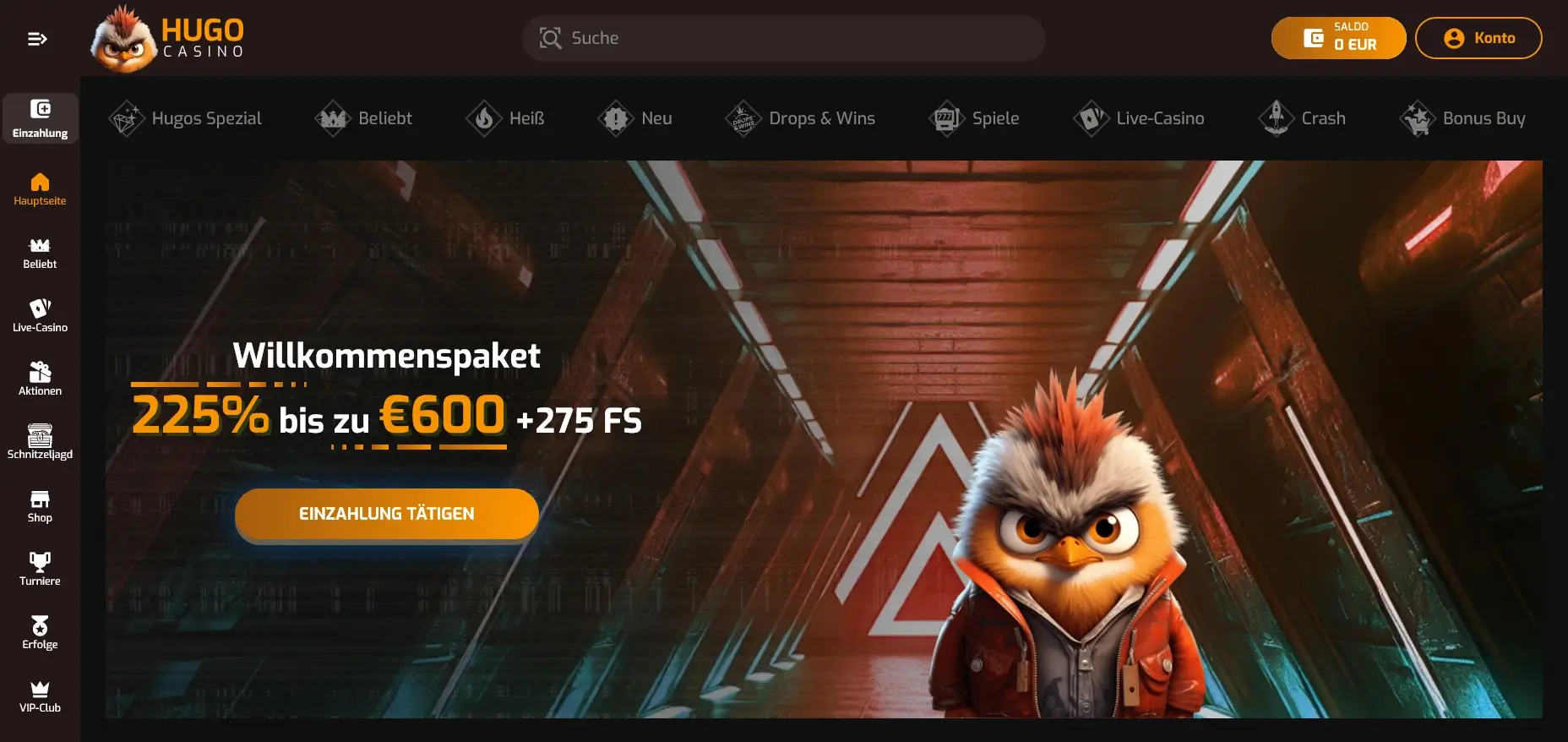 Hugo Casino hohe Auszahlungen Bonusangebot