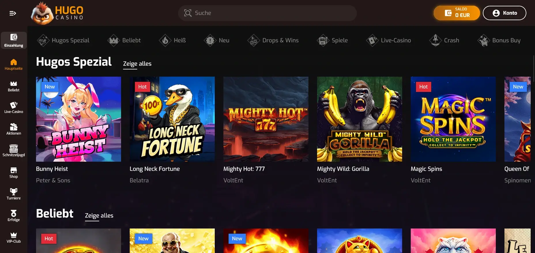 Hugo Casino ohne Verifizierung Spiele