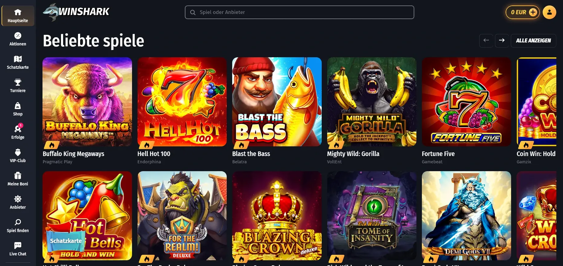 WinShark Casino ohne Verifizierung Lobby