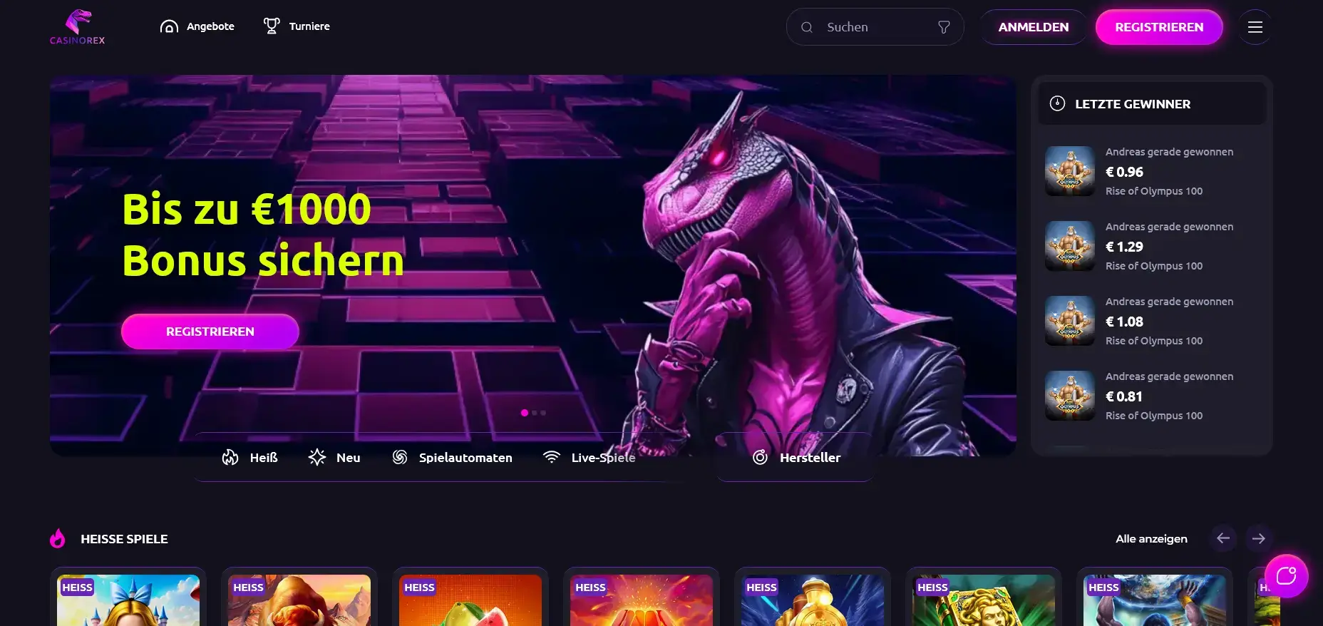 CasinoRex EU Lizenz Bonus Seite