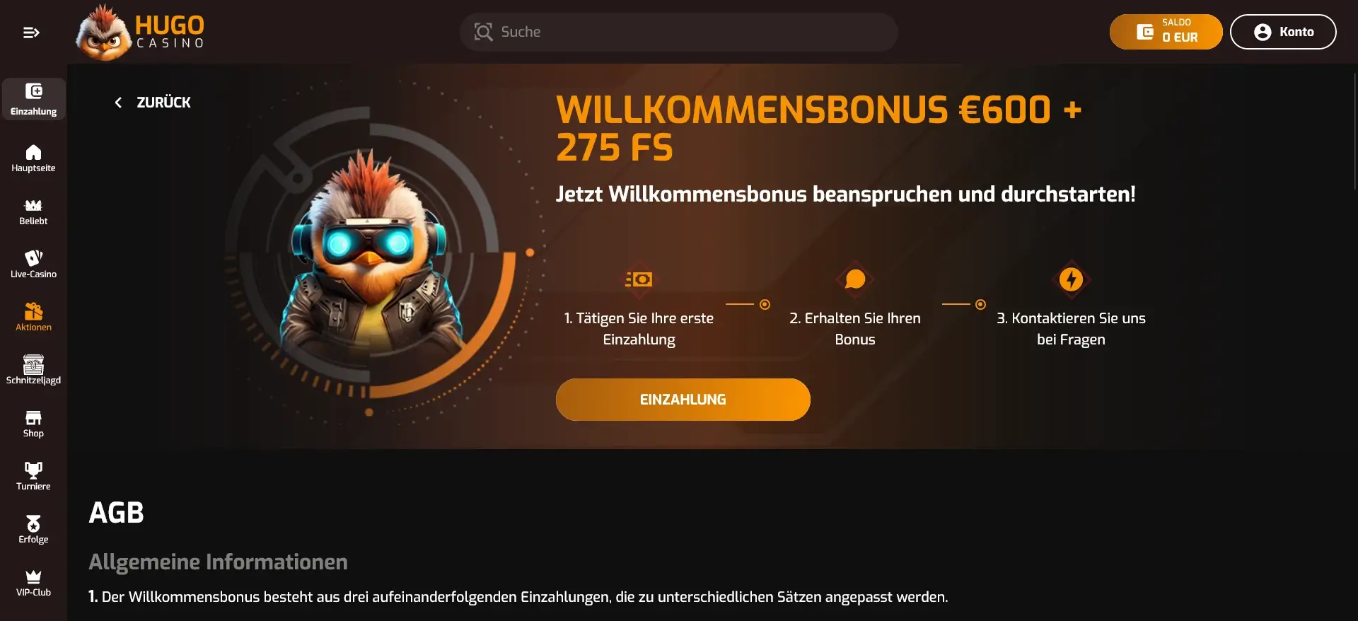 Hugo Casino Bonus für neue Spieler