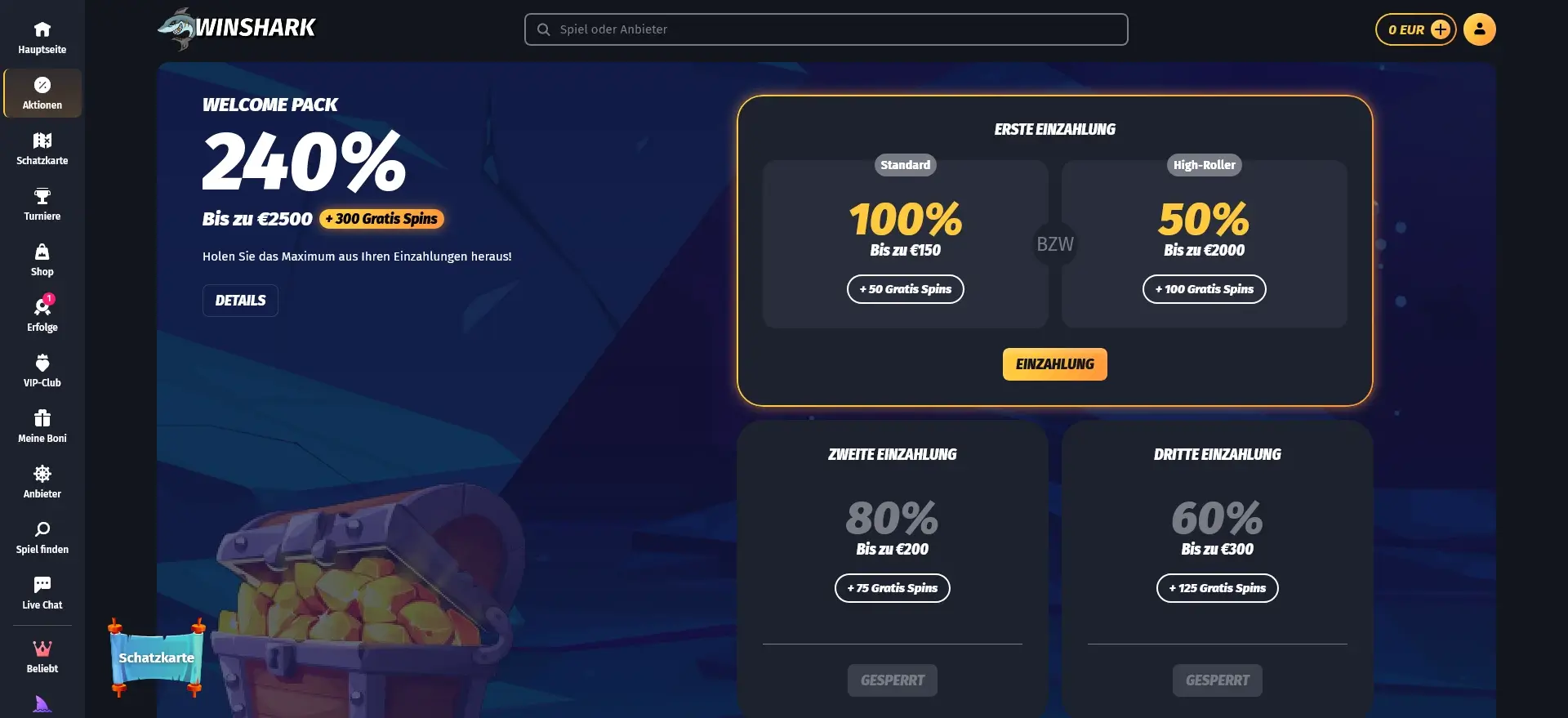 WinShark Casino Willkommensbonus Angebot