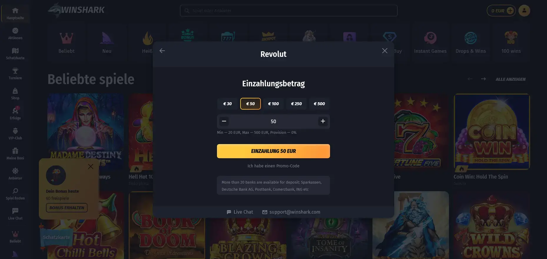 Revolut Zahlung im WinShark Casino